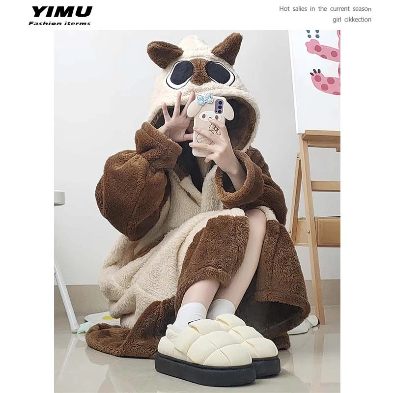 暹罗猫小豆泥睡衣女秋冬季可爱卡通珊瑚绒加绒冬天睡袍家居服套装