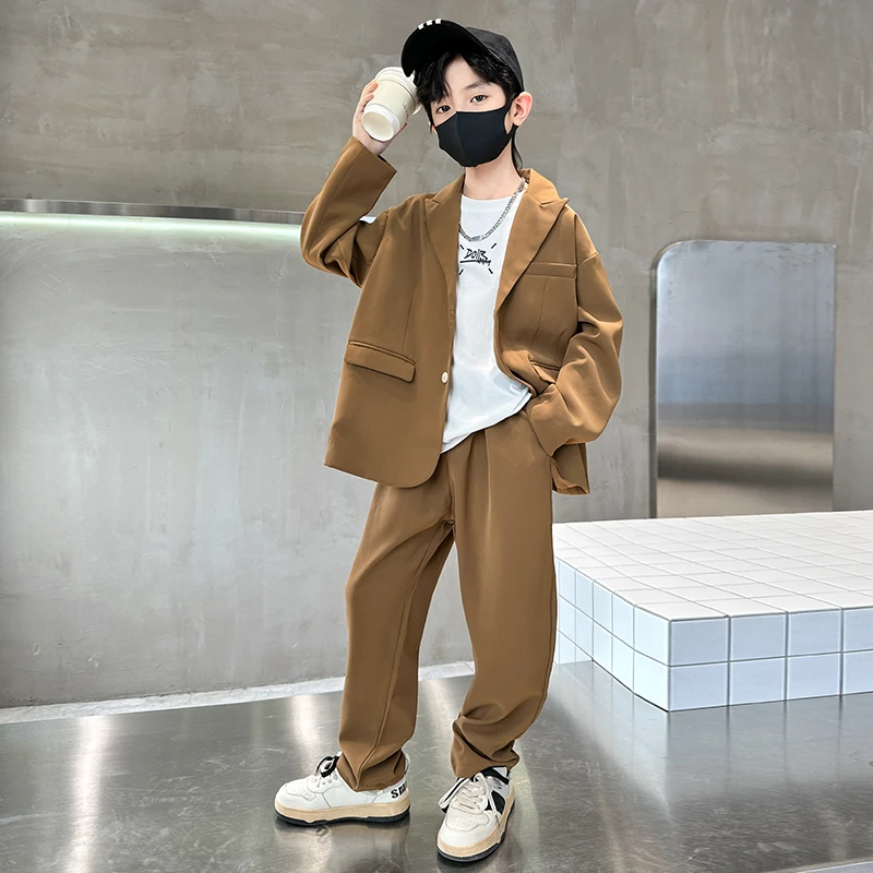 男童西装套装春秋款帅气韩版6-12岁中大童男孩两件套儿童炸街春装