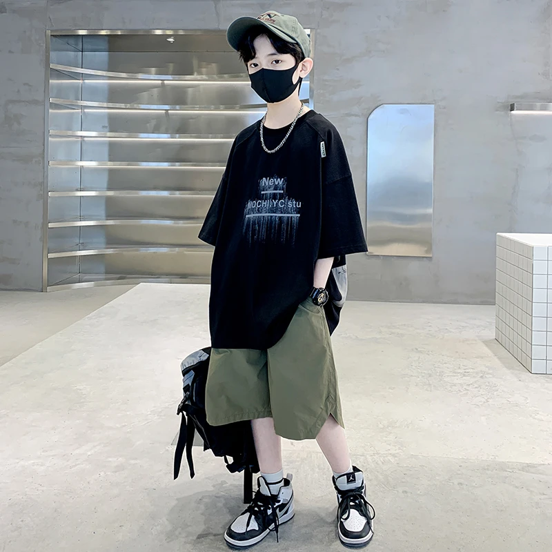 儿童装男童夏装短袖套装2025新款洋气5-14岁中大童男孩夏季薄款潮