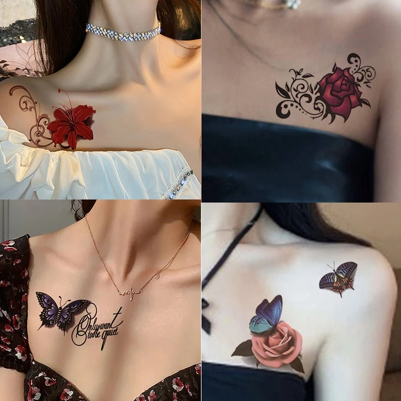 纹身贴纸女套装 10张 彩色防水持久玫瑰花 性感个性