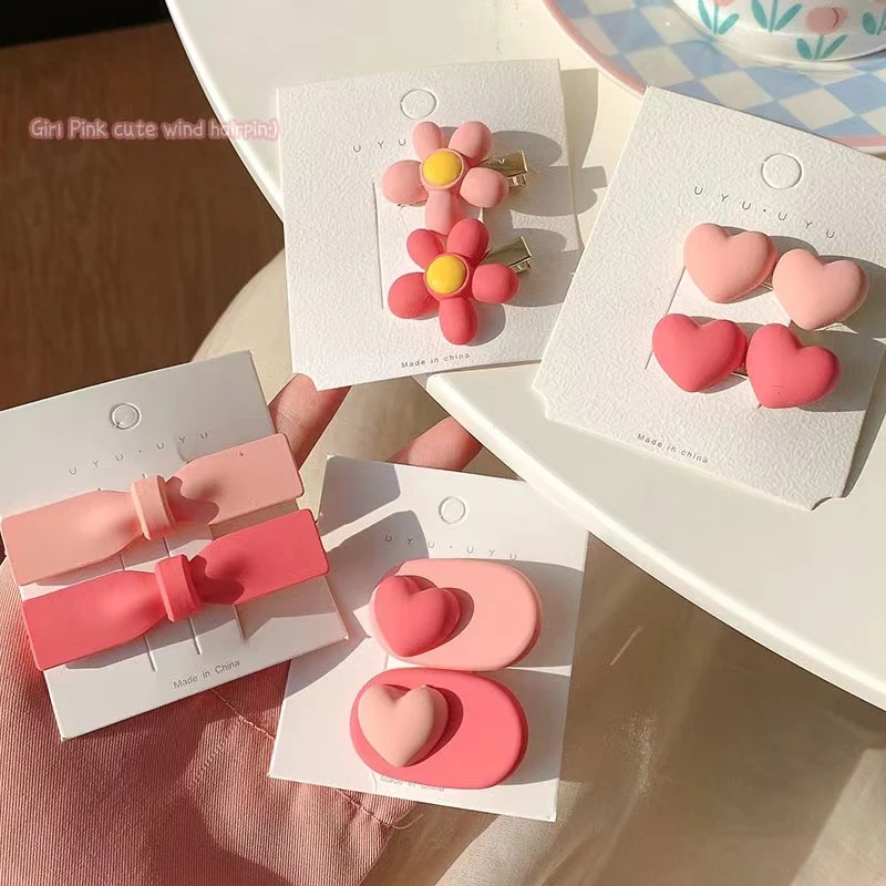 非金属发饰 【8个装】粉色甜美爱心花朵小发夹韩系边夹侧边刘海夹子