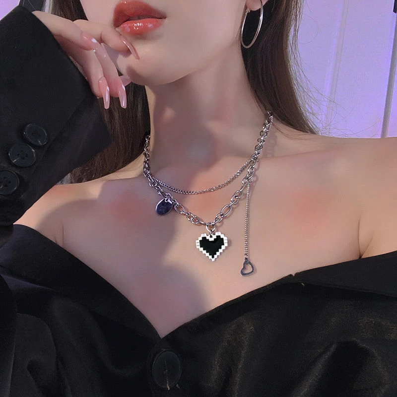 辣妹炸街~爱心装饰项链女高级设计感锁骨链