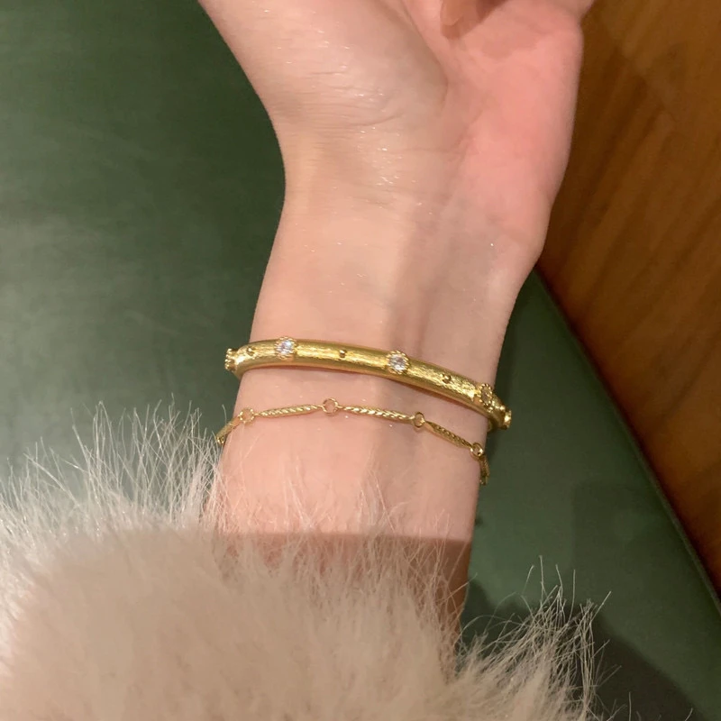 铜合金手镯 精品-螺纹拉丝女高级感ins网红爆款轻奢小众设计手链