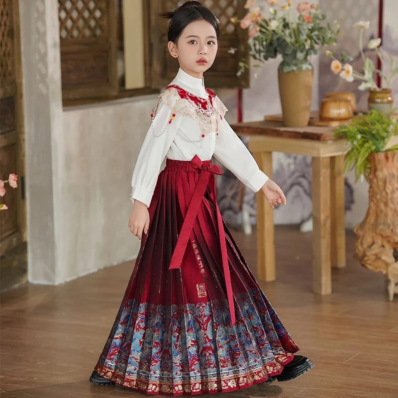 女童亲子装2024春秋款古风小女孩明制织金马面裙儿童中国风裙子