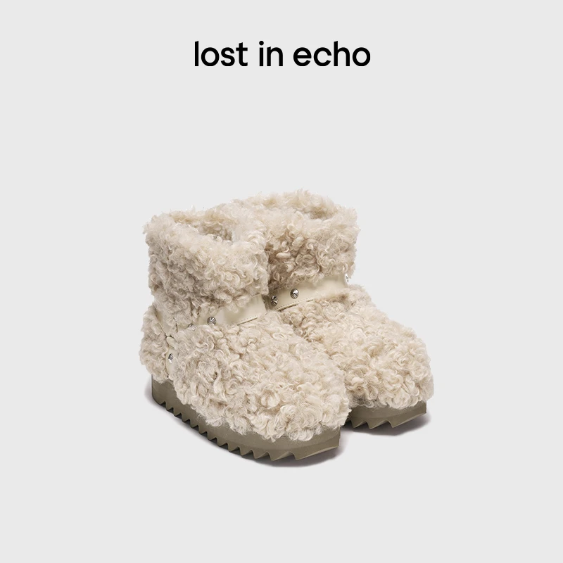 【lost in echo】设计师品牌毛毛厚底圆头高筒雪地靴女款加绒加厚