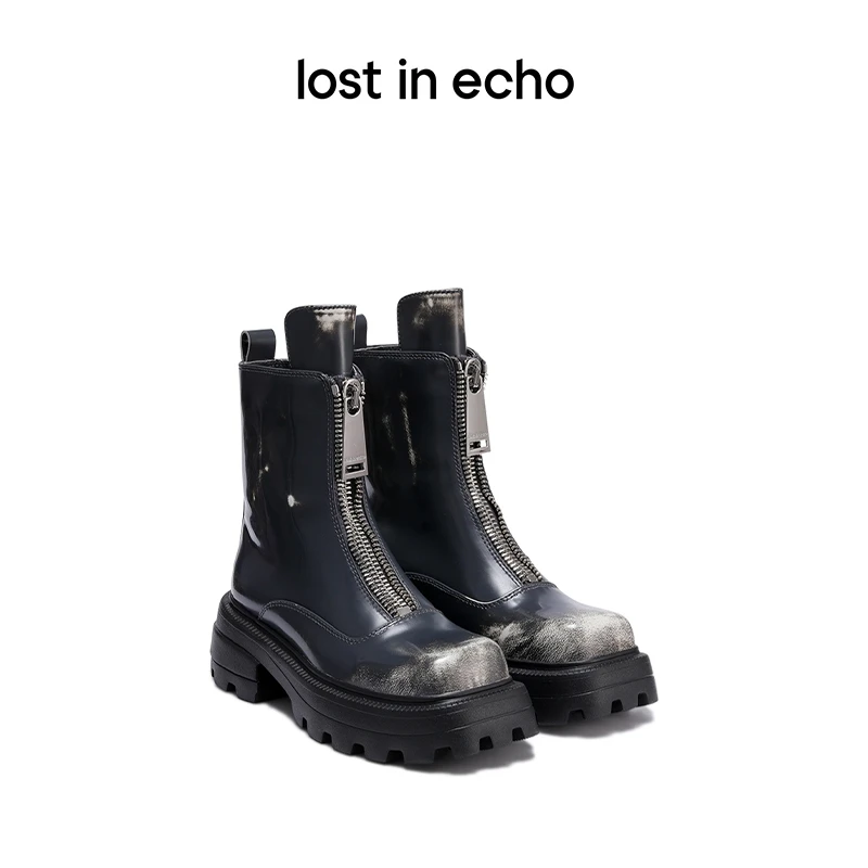 lost in echo西装靴系列方头前置双拉链擦色厚底马丁靴时尚