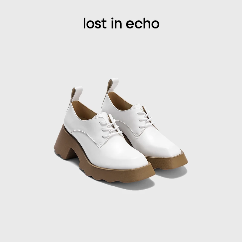 张婧仪同款【lost in echo】粗跟厚底增高系带真皮小皮鞋德比单鞋女