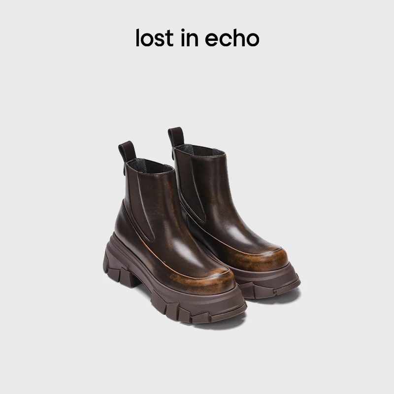 明星同款【lost in echo】设计师款百搭真皮碎石底切尔西短靴女圆头