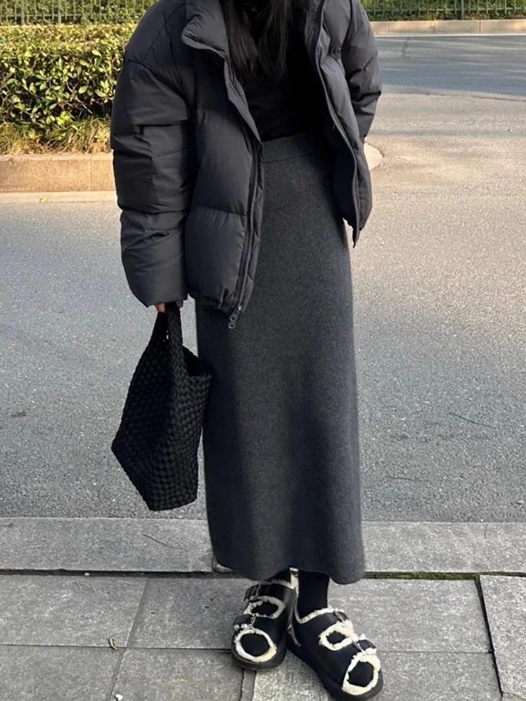 软糯羊毛针织半身裙女秋冬中长款包臀显瘦直筒小个子开叉一步长裙