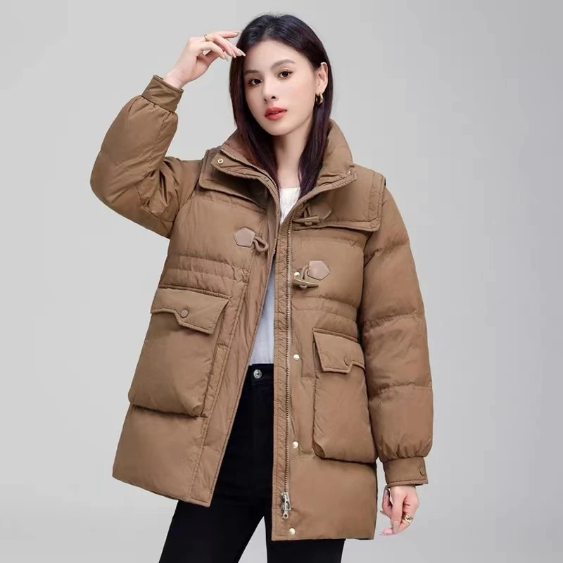 红人上新 女中长款2024冬季新款小个子高级感显瘦加厚海军领外套