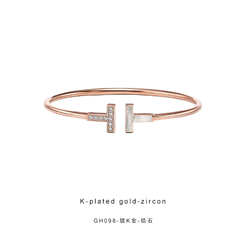 CNC精工手镯 双T开口手镯百搭精致手镯GH098