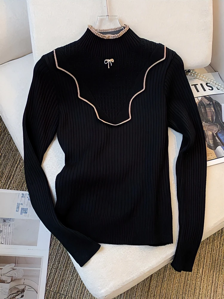 1228半高领打底衫女春秋新款洋气百搭修身显瘦针织衫长袖内搭毛衣