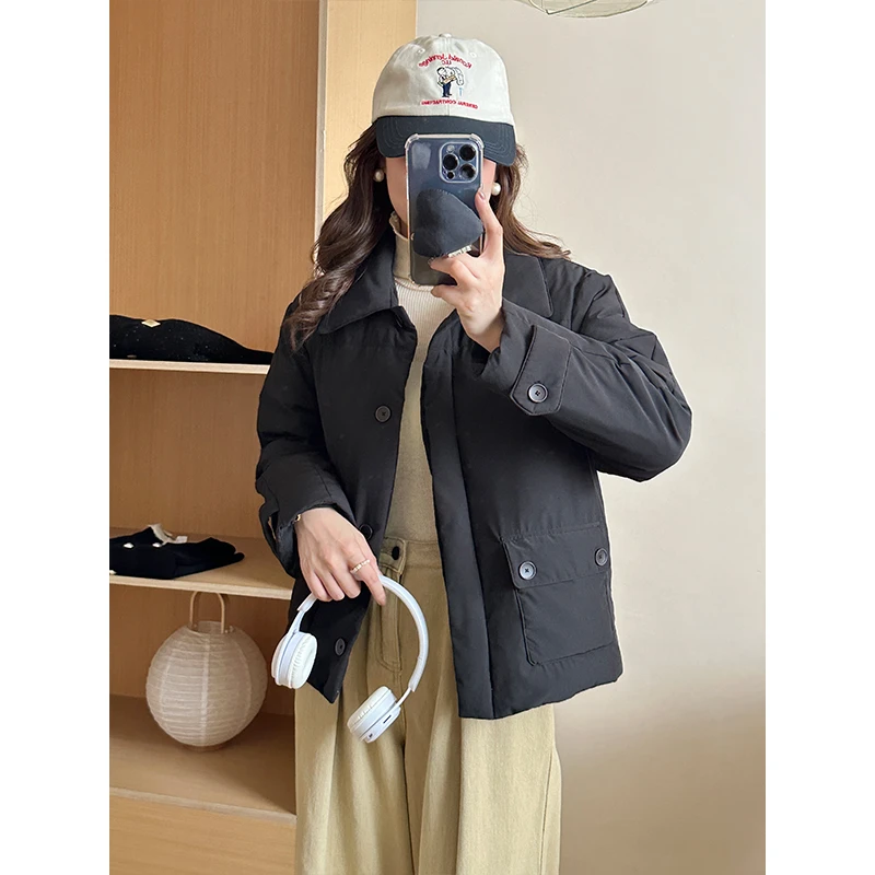 A Clip's/一个夹子 冬季柔软四面弹短款轻薄港风复古羽绒服女