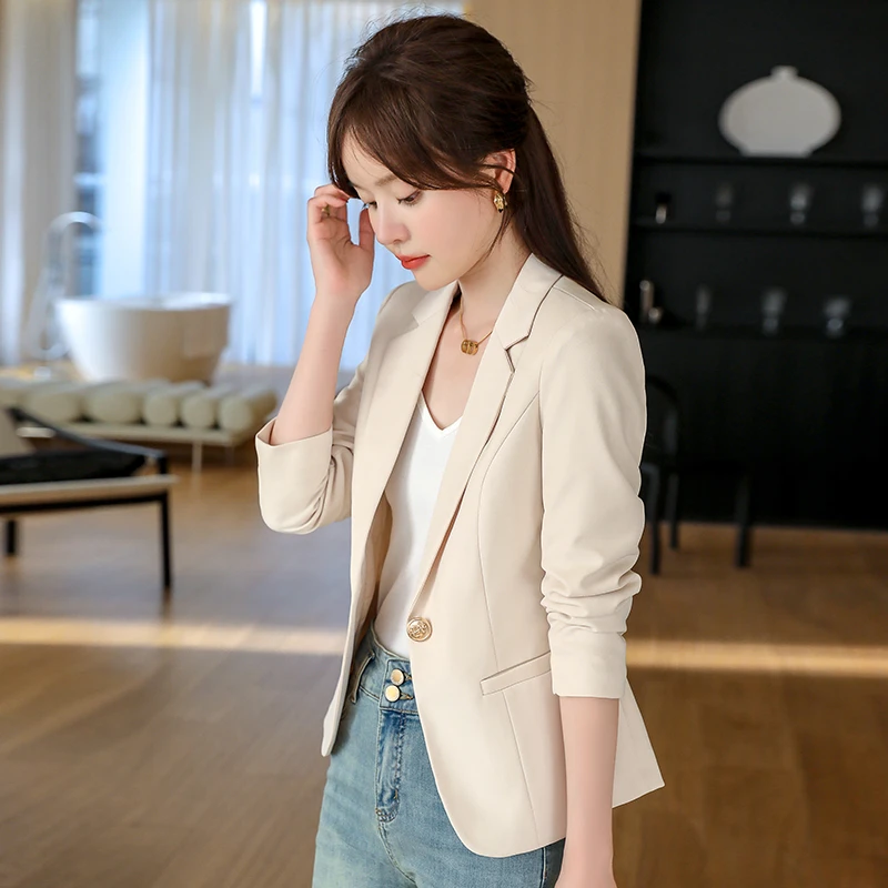 西装外套女爆款秋冬新款小个子女款米白色短款高级感修身西服上衣