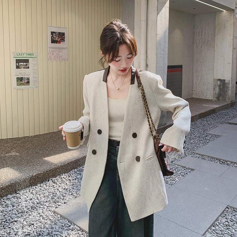 高级感休闲西装外套女款爆款2025新款韩版网红气质设计感拼色西服