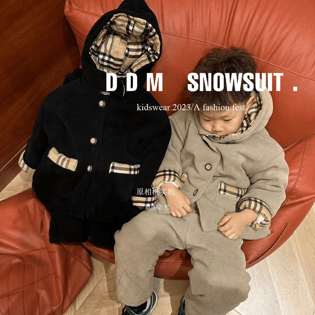 现货DDM【沉稳雅致】可外穿三层加绒加厚儿童睡衣棉服套装   9982