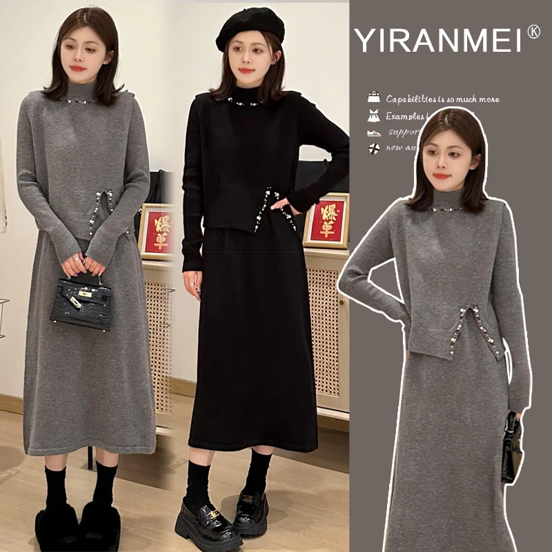 2024显瘦孕妇秋冬新款韩版时尚网红同款气质重工订珠减龄显瘦套装