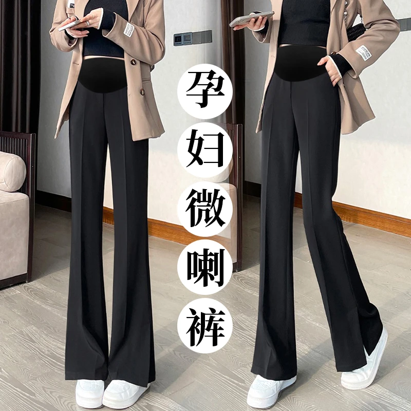 2023黑色孕妇裤秋季新款女神裤微喇裤开叉修身显瘦外穿长裤西装裤