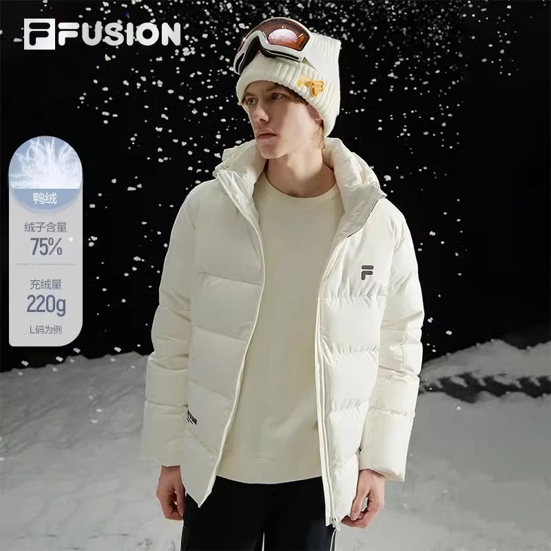 FILA FUSION羽绒服男冬季潮流时尚简约宽松连帽上衣 T11M341903