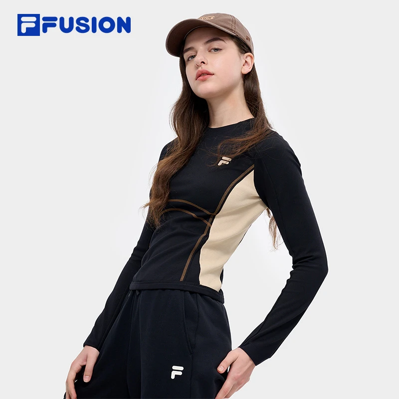 FILA FUSION斐乐休闲女子紧身长T春新款时尚运动上衣-T11W441210F
