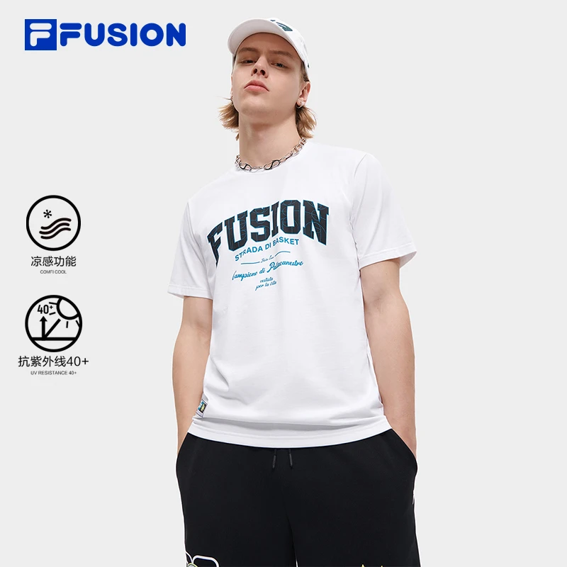 FILA FUSION斐乐潮牌男子T恤夏季宽松圆领针织短袖衫T11M335104