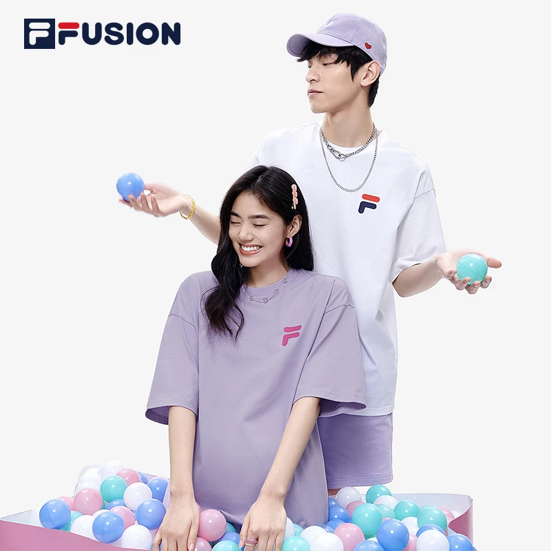 FILA FUSION斐乐欧阳娜娜明星同款多彩短袖情侣T恤 T11U126110