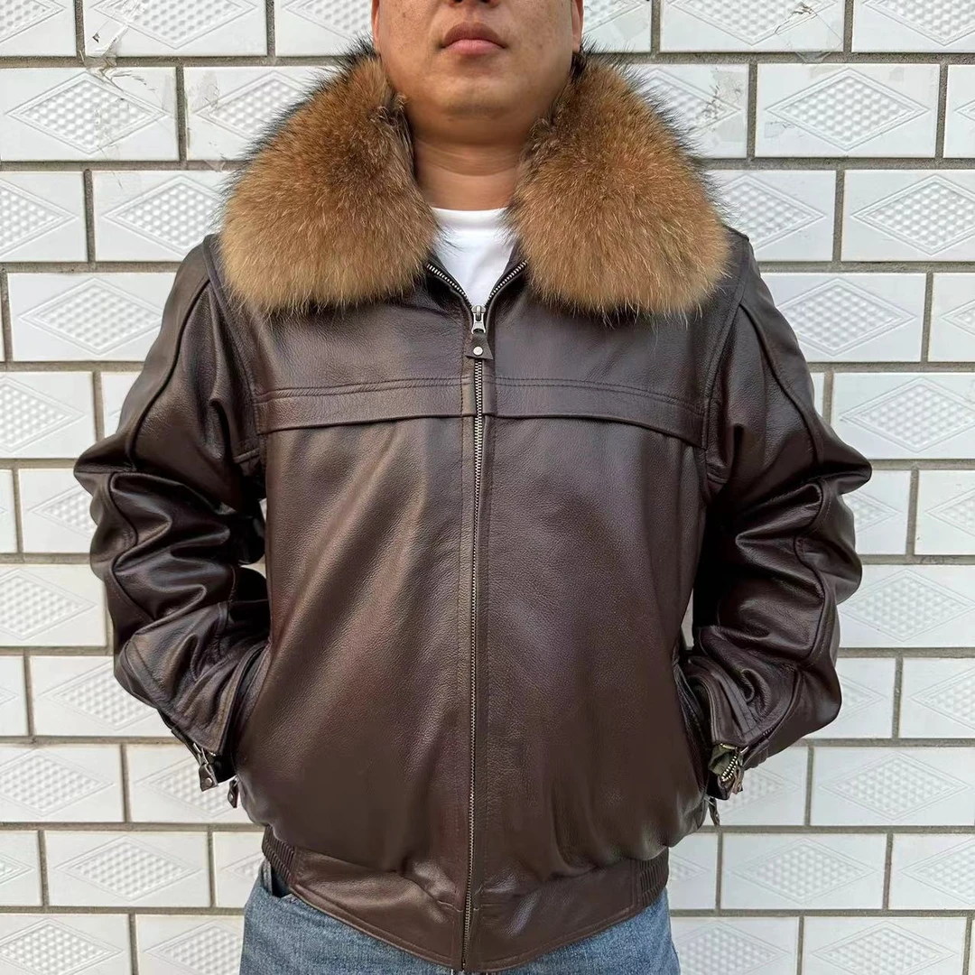 真皮皮衣男飞行员皮夹克头层牛皮空军中老年加棉加厚外套摩托车服