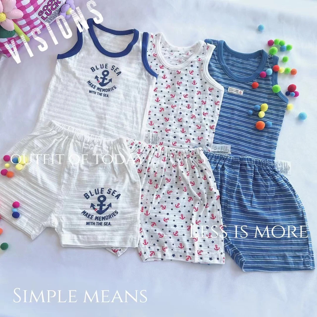 婴儿纯棉小背心上衣短裤防蚊裤薄款护肚夏季儿童速干内穿中宝宝