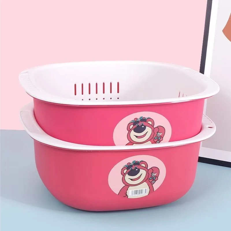 新款白色边框双层草莓熊沥水篮网红爆款客厅收纳水果筐