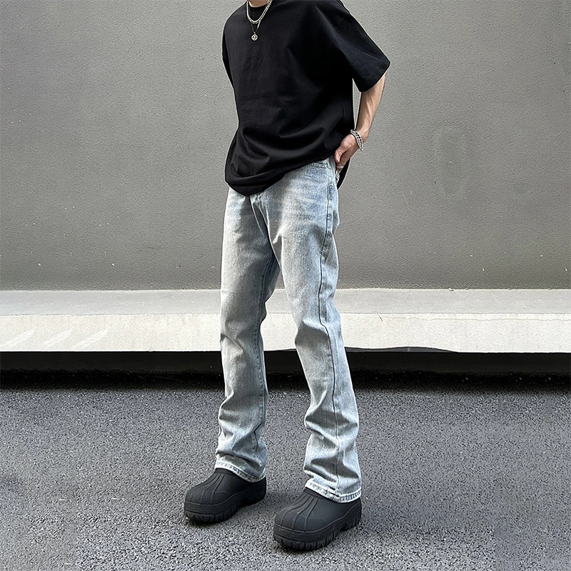 BLAEXIT美式浅蓝色牛仔裤男高街休闲直筒微喇叭裤ins薄款显瘦裤子