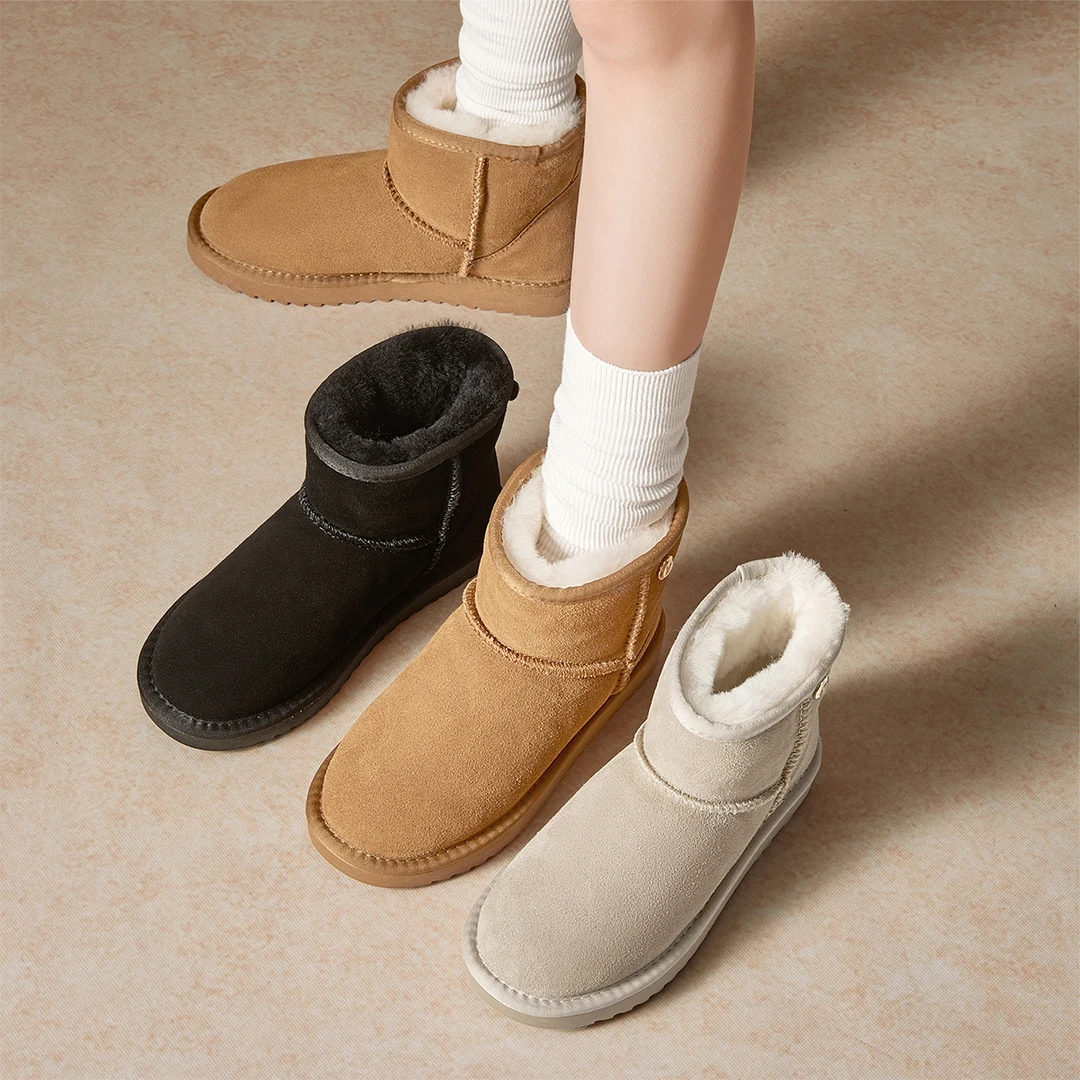 意尔康2024冬季新款女鞋雪地靴加绒保暖棉鞋东北厚底百搭短筒靴子