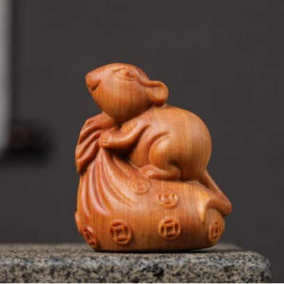 太行陈化崖柏木鼠你有钱数钱手把玩件木雕