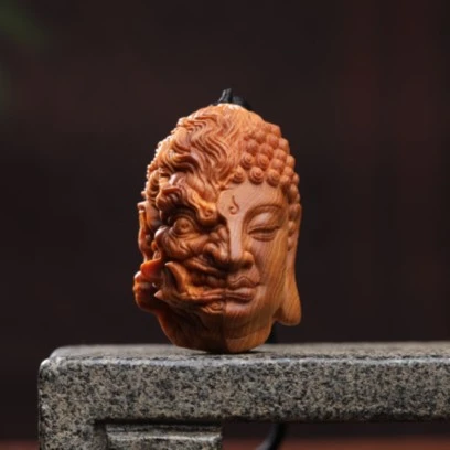 太行崖柏木陈化料“一念之间”手把玩件“一念成佛、一念成魔”木雕