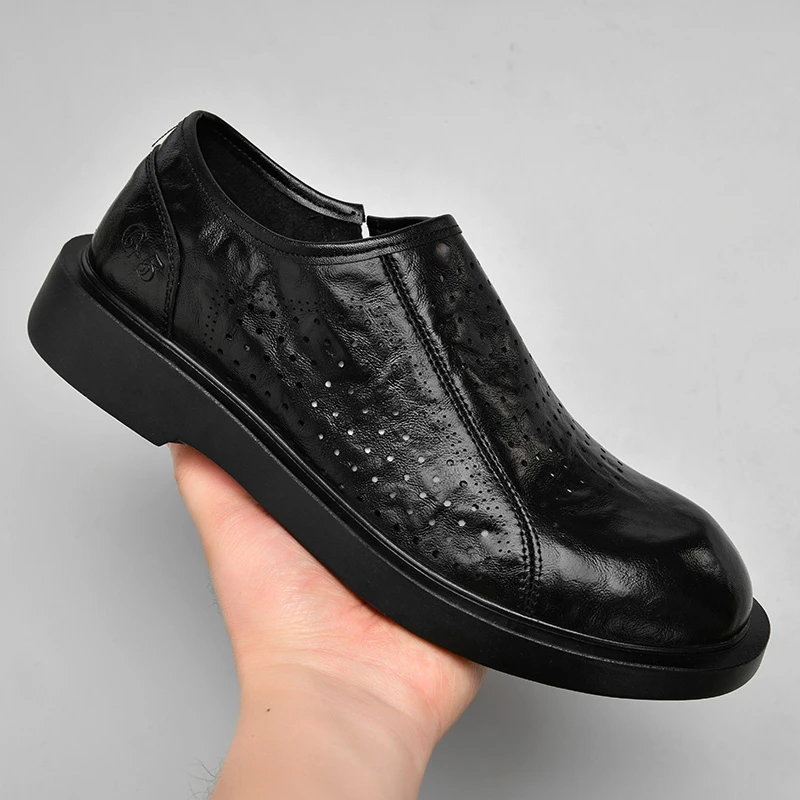 2024夏季镂空新款凉鞋休闲男皮鞋舒适时尚百搭透气软底套脚男鞋