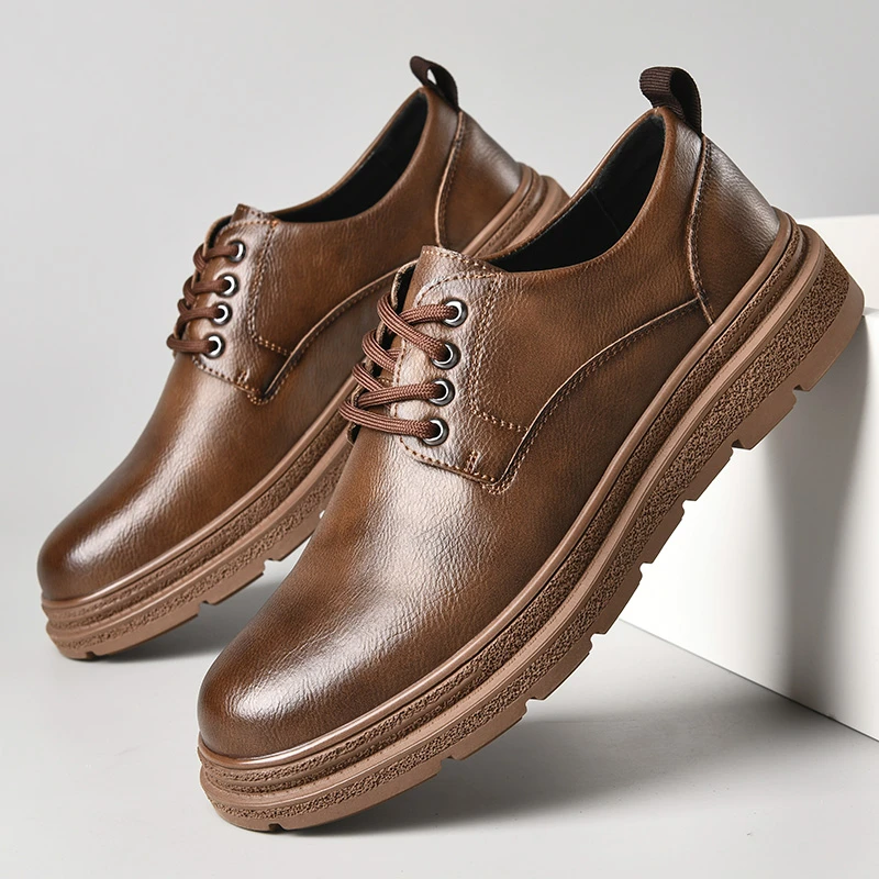 男鞋秋季透气商务英伦风男士真皮软底软面休闲鞋子厚底增高皮鞋男