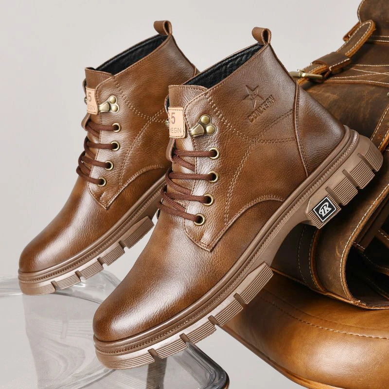 马丁靴男款秋季真皮休闲高帮时尚真皮工装靴防滑英伦风男士鞋子