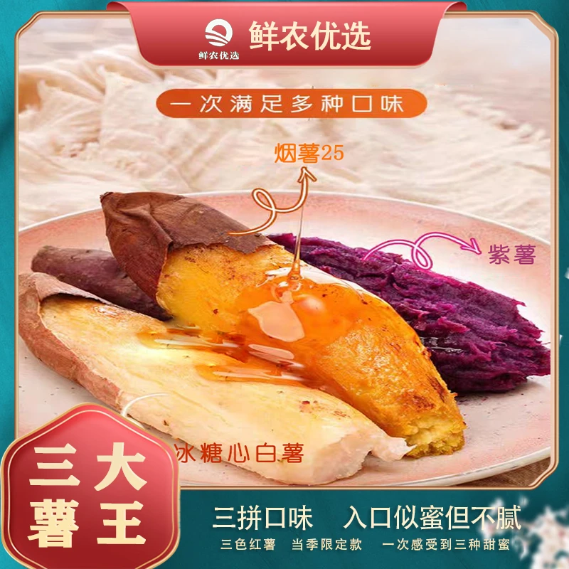混装烟薯25+哈密冰糖心白薯+紫色水晶紫薯辽西红薯生态种植5斤