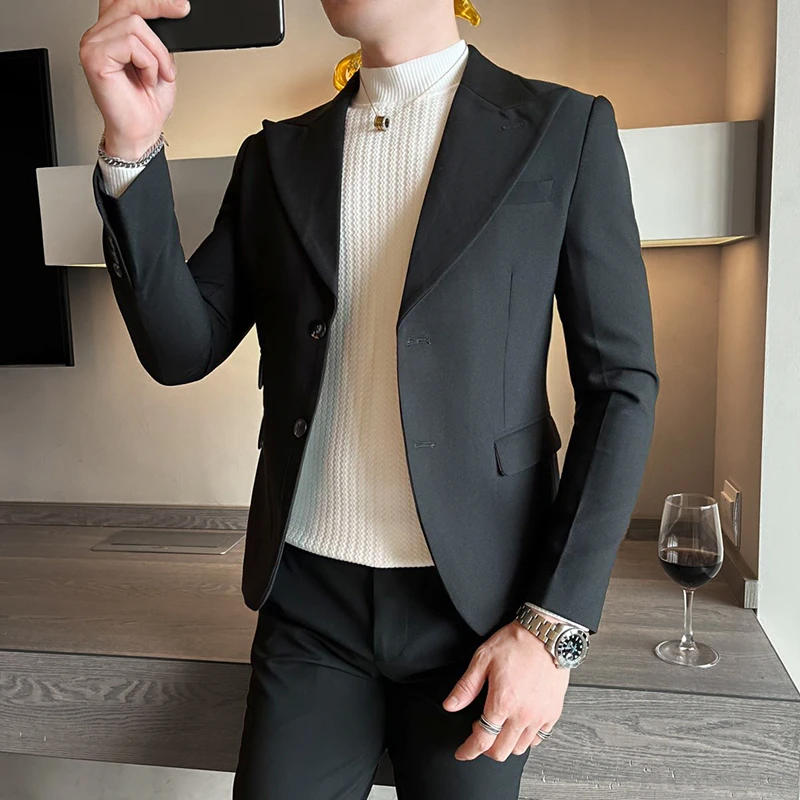 春秋季新款韩版修身西服外套男士潮流时尚高端商务休闲小西装痞帅