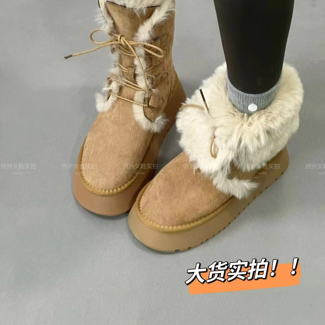 复古皮毛一体保暖雪地靴女2025冬季新款厚底加绒加厚防滑棉鞋