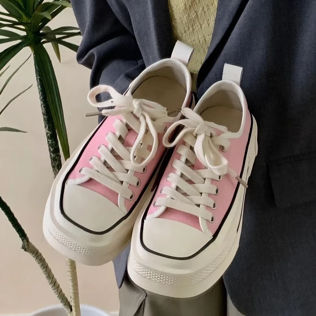 单鞋女夏2024年新款低帮帆布鞋女平底休闲板鞋学生小白鞋厚底韩版