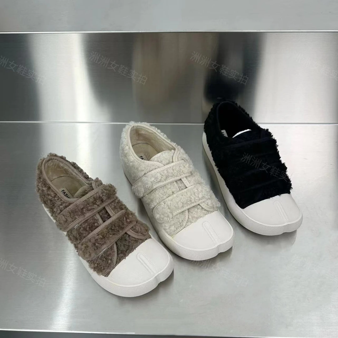 毛毛鞋女单鞋子2024秋冬新款加绒豆豆鞋小众瓢鞋平底孕妇棉单鞋