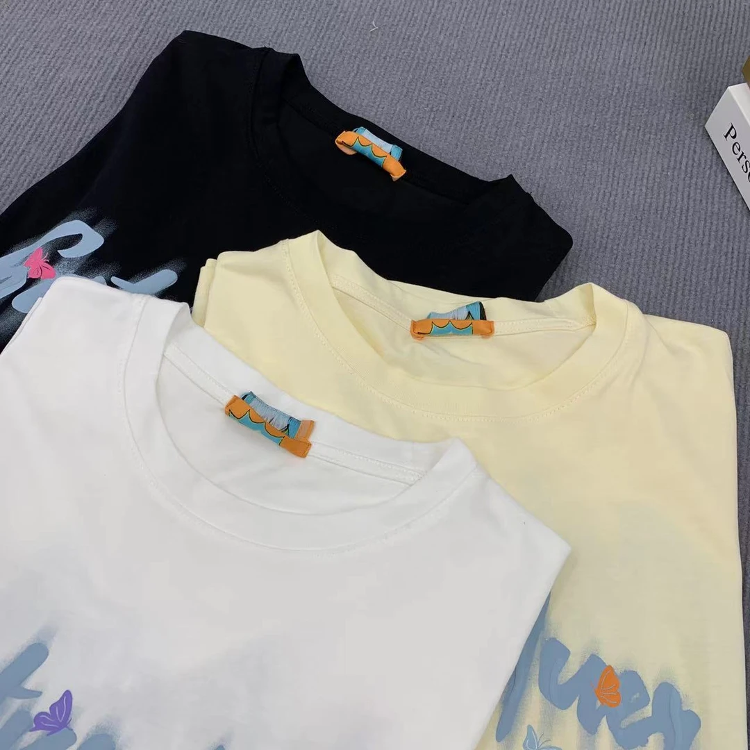 2633号6390#圆领百搭小众设计前后印花蝴蝶宽松短袖T