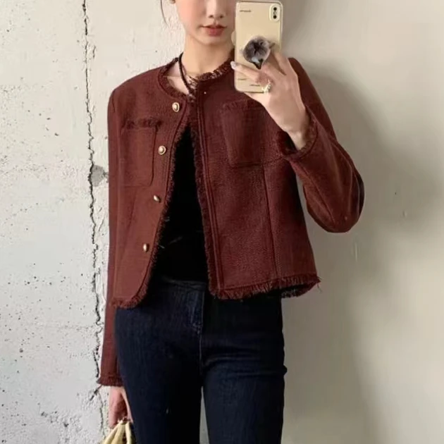 9566号11938#秋垫肩百搭双口袋气质小香外套（预）