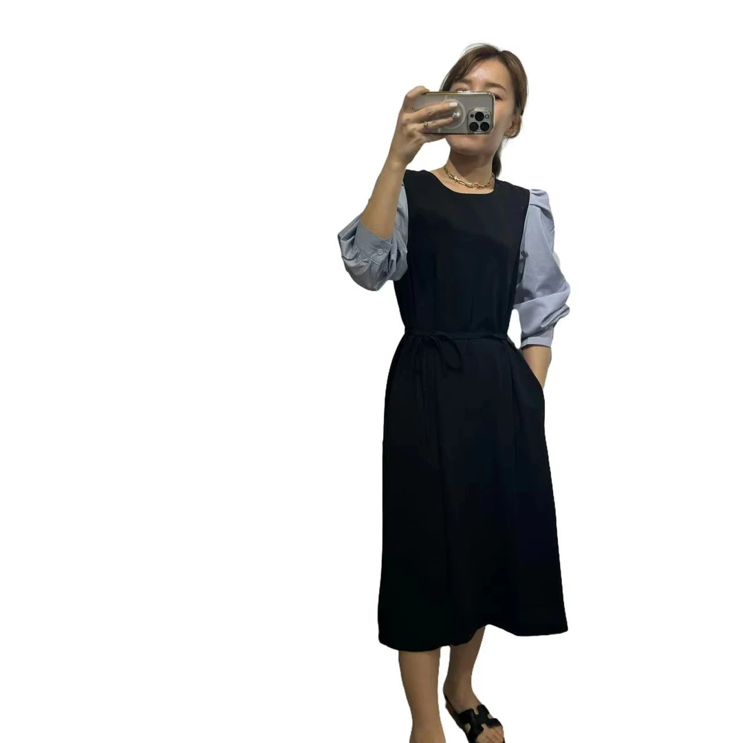 连衣裙长袖女装连衣裙显瘦气质长裙时尚黑色法式收腰