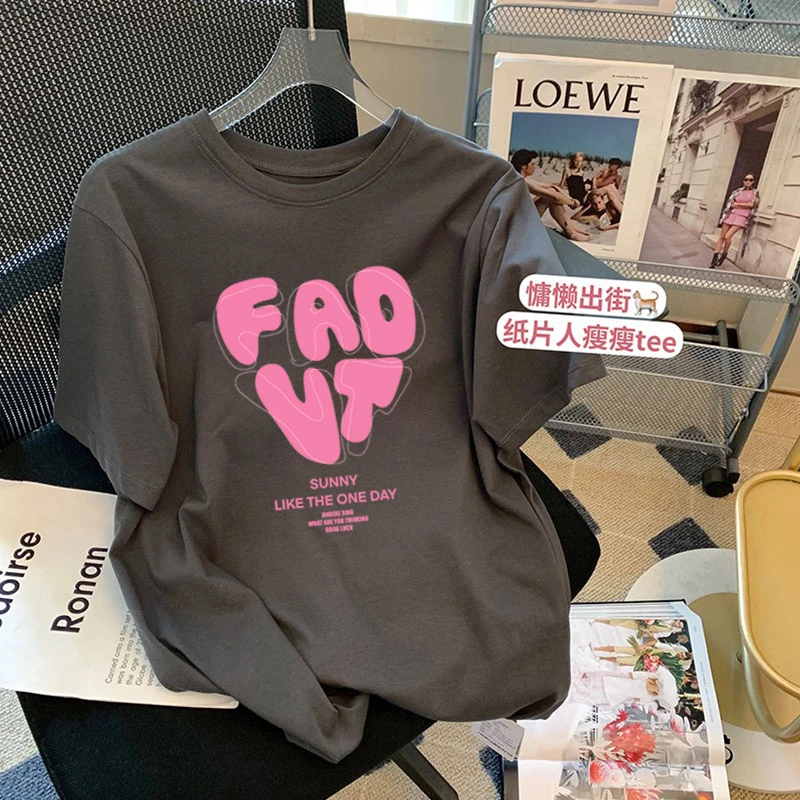 字母印花时尚圆领短袖T恤女2025夏季新款纯棉宽松百搭上衣