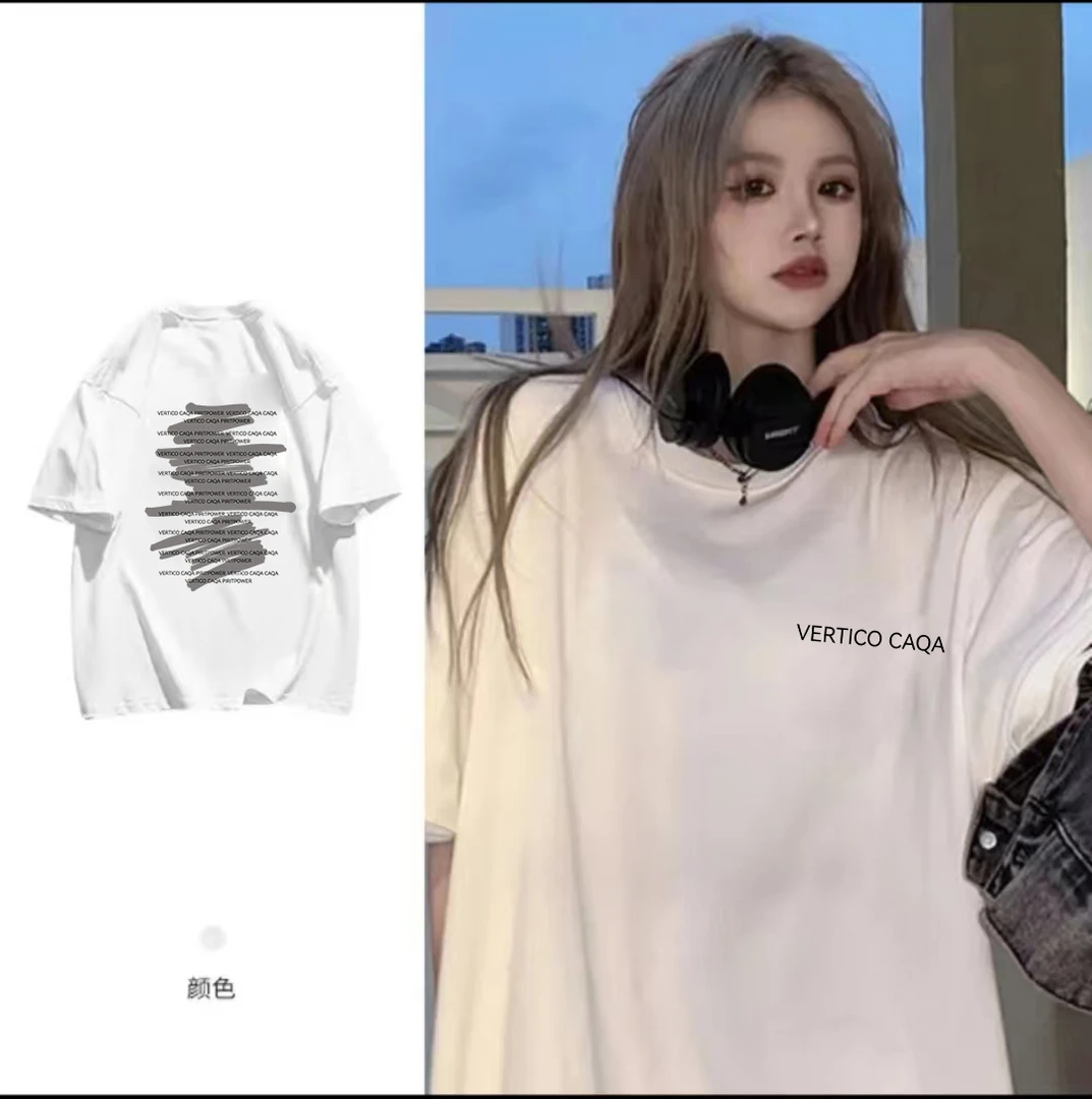 CAQA涂鸦字母印花夏季百搭美式半袖短袖T恤宽松小众穿搭圆领上衣