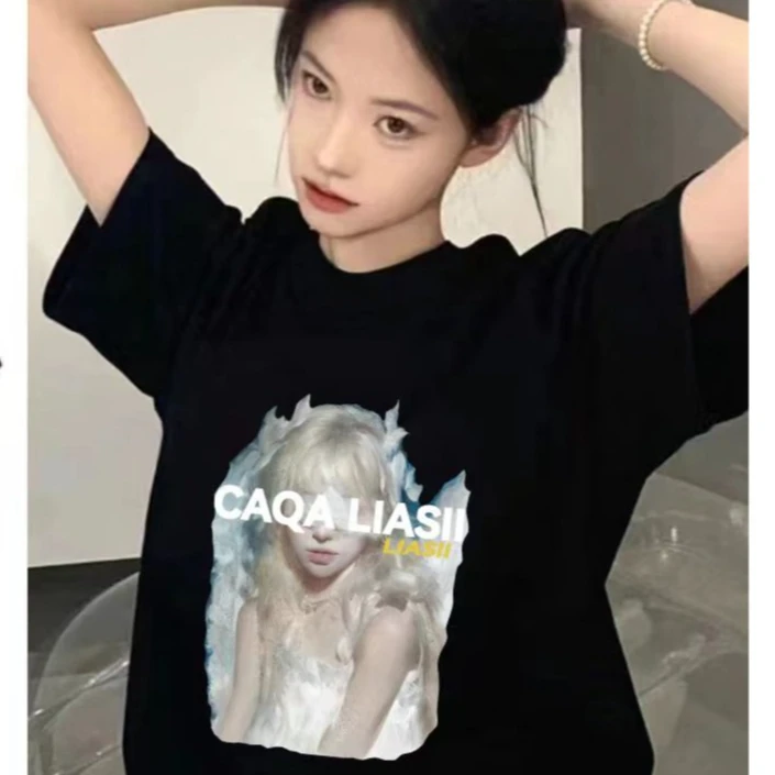 CAQA金发女孩印花夏季百搭美式半袖短袖T恤宽松小众穿搭圆领上衣