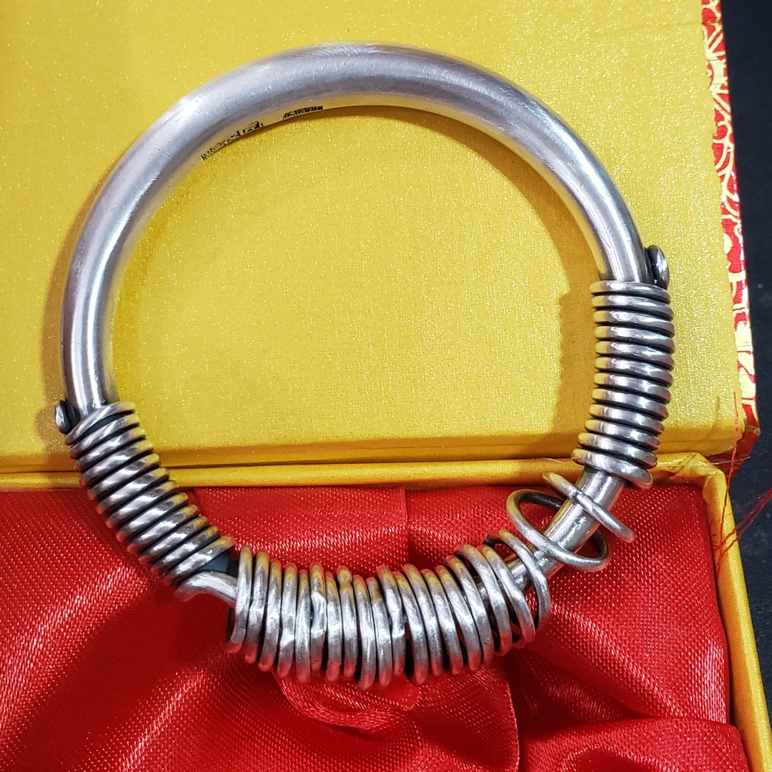 足银手镯 足银999老式手镯纯手工复古民族风圈圈素款推圈银手环