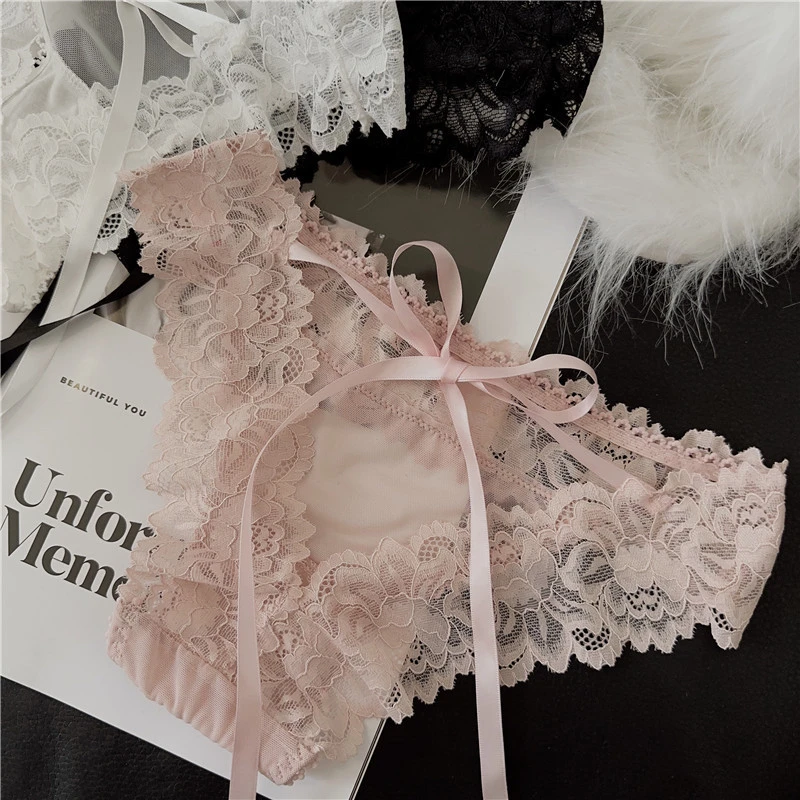 法式镂空蝴蝶结性感蕾丝系带低腰纯欲女士内裤