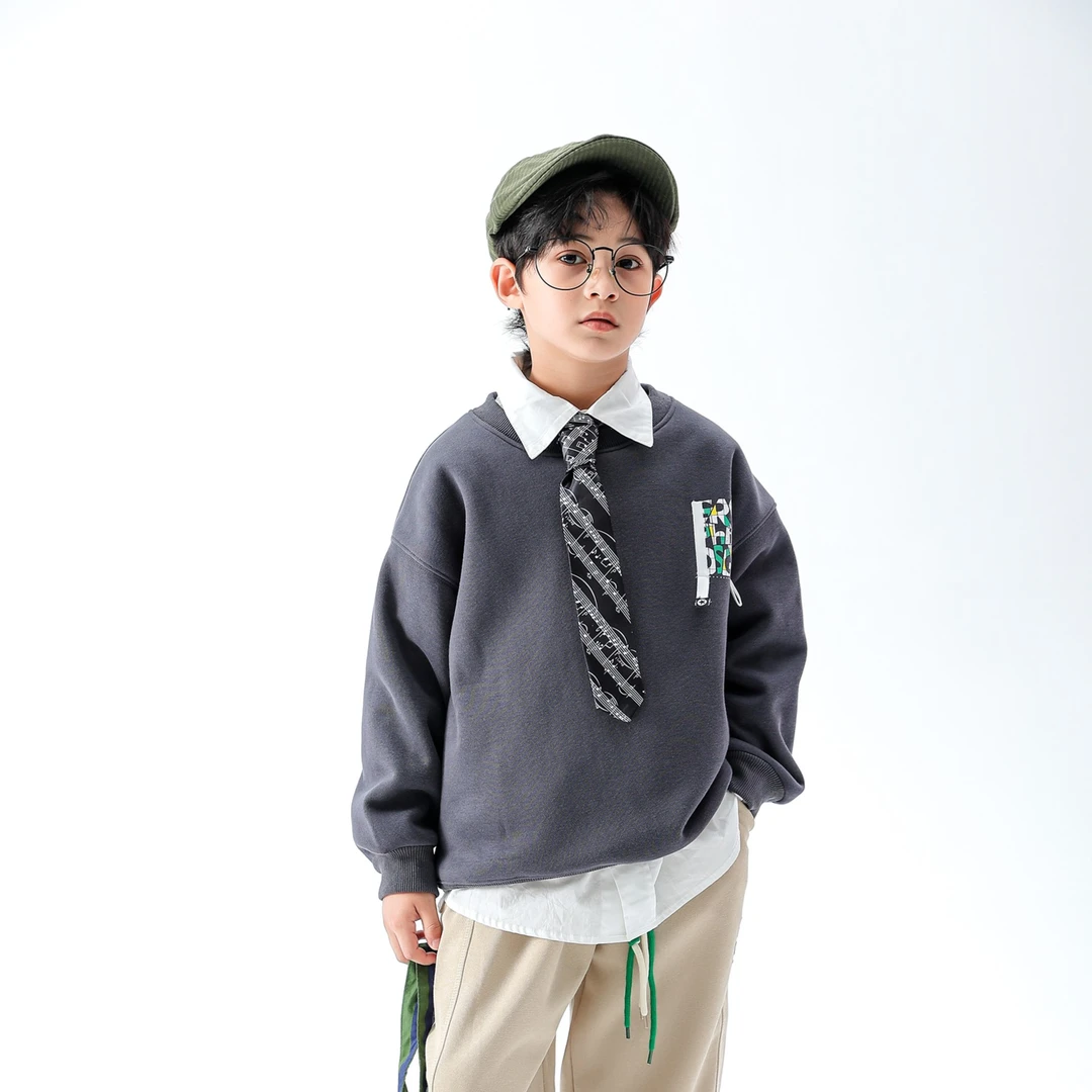 印花炸街卫衣新款休闲运动上衣中大童加绒卫衣2023秋 DA33127